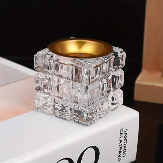 1pc of European-Style Transparent Crystal Glass Ice Cube Aroma Burner for Home Decoration.