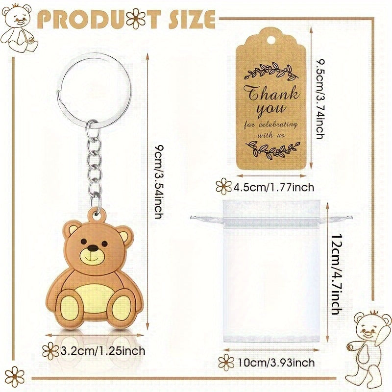 30Pcs Bear Keychain Art Gift Pendant Accessories Pvc Material Birthday Party Supplies, with Organza Bag Thank You Kraft Label And Rope, Suitable for Decorating Weddings, Parties, Gift Showers, Baby Showers, Birthday Parties,