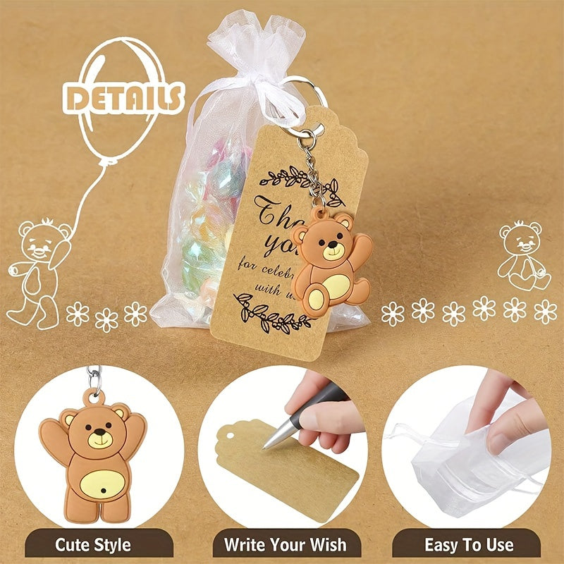 30Pcs Bear Keychain Art Gift Pendant Accessories Pvc Material Birthday Party Supplies, with Organza Bag Thank You Kraft Label And Rope, Suitable for Decorating Weddings, Parties, Gift Showers, Baby Showers, Birthday Parties,